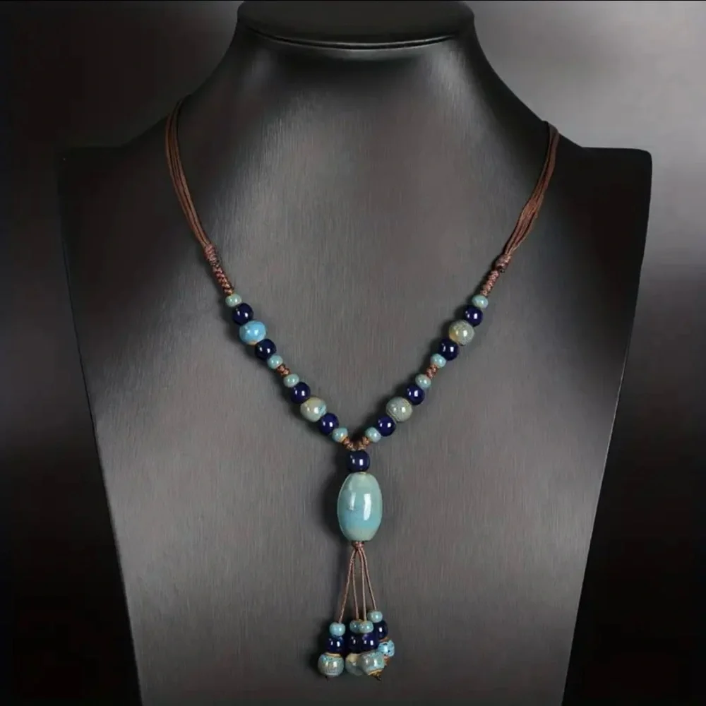 1pc Vintage Ethnic Style Boho Handwoven Ceramic Beaded Adjustable‎ Necklace